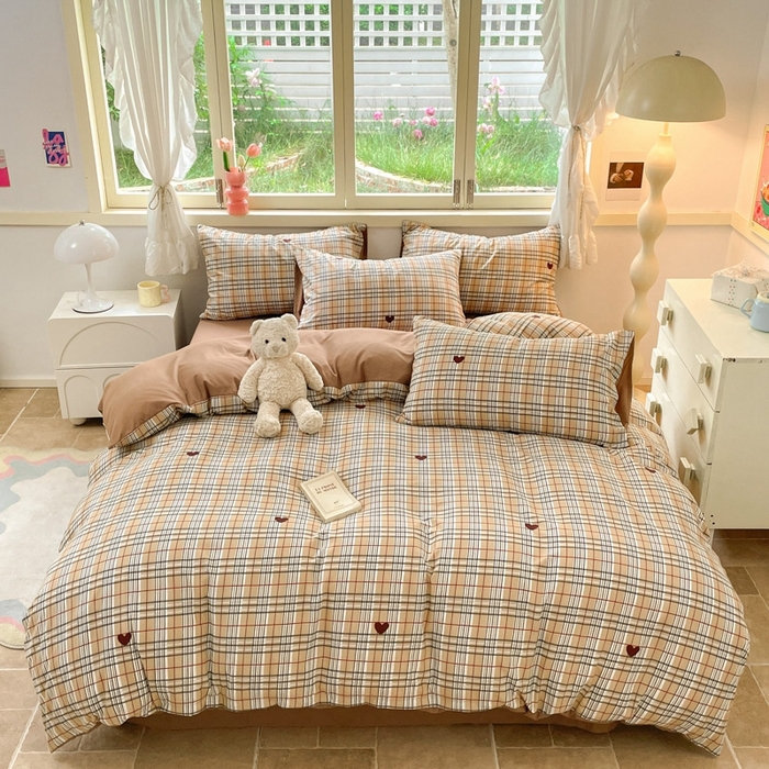 91家纺网 家纺一手货源 找家纺 玉海棠 2024新款AB版软糯针织棉印花四件套 格调-咖-