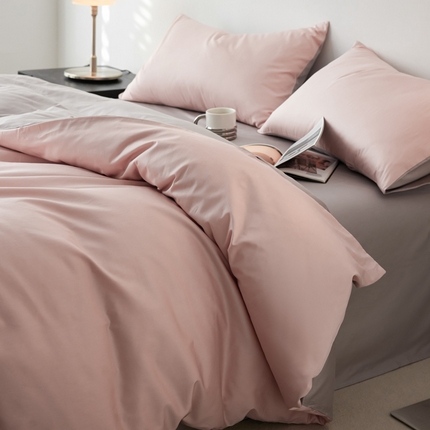 安莱生活 2024新款100s全棉贡缎四件套 虾粉-银灰