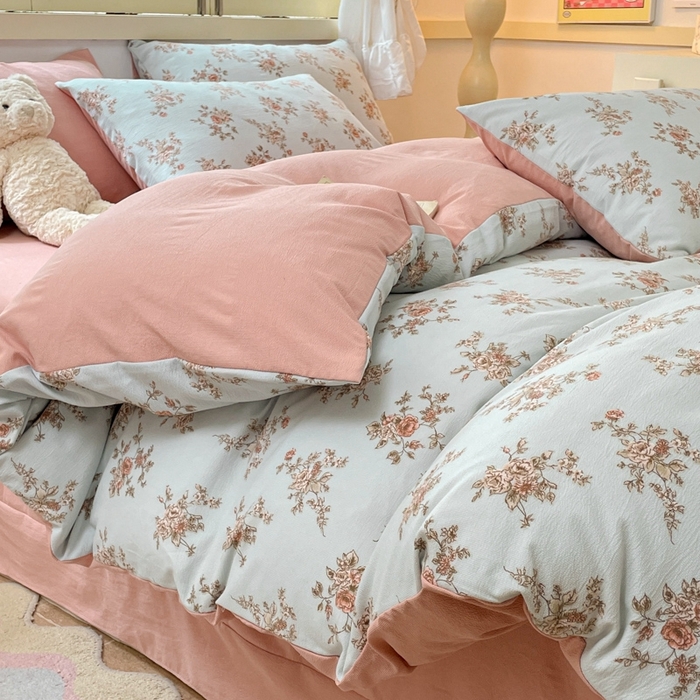 91家纺网 家纺一手货源 找家纺 玉海棠 2024新款AB版软糯针织棉印花四件套 芙曼-绿-