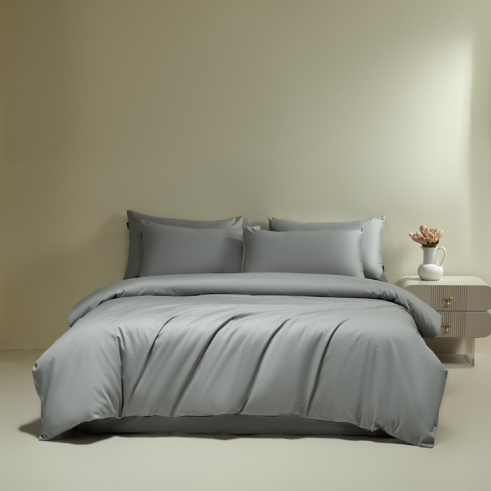 91家纺网 家纺一手货源 找家纺 安莱生活 2024新款100s全棉贡缎四件套 红灰