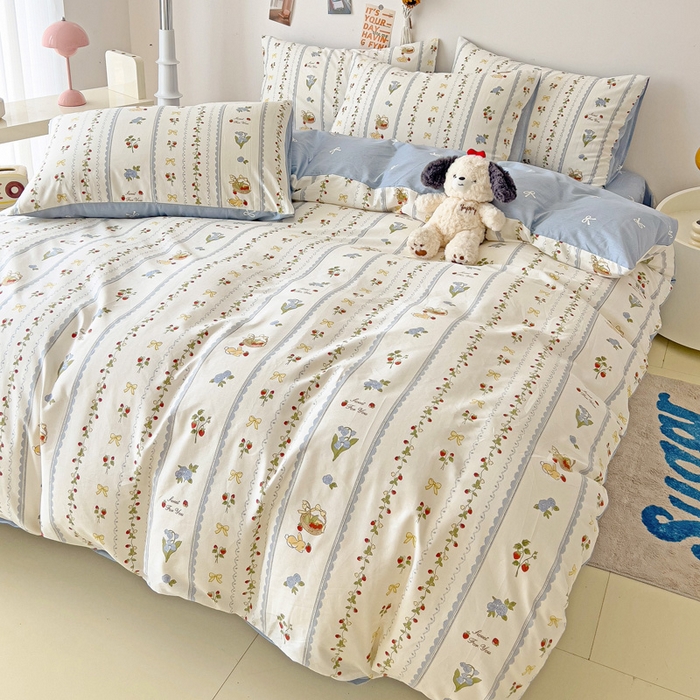 91家纺网 家纺一手货源 找家纺 西引力 2024新款全棉印花单被套 草莓圆