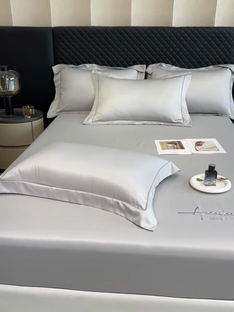 91家纺网 家纺一手货源 找家纺 露梦家纺 2025新款A类水洗原棉刺绣款床笠-星辰系列（提供买家秀） 星辰-薄雾灰