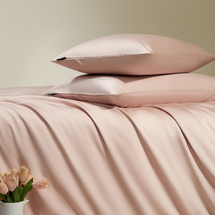 91家纺网 家纺一手货源 找家纺 安莱生活 2024新款100s全棉贡缎四件套 虾粉