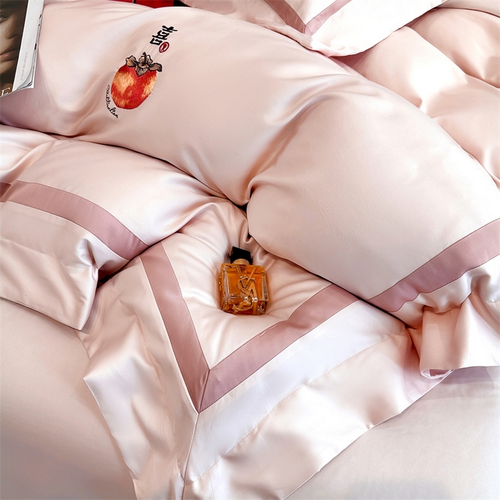 91家纺网 家纺一手货源 找家纺 美娘阁2025新款双股长绒棉居家款四件套 好柿连连-落樱粉