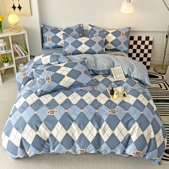 91家纺网 家纺一手货源 找家纺 西引力 2024新款全棉印花单被套 英伦蓝