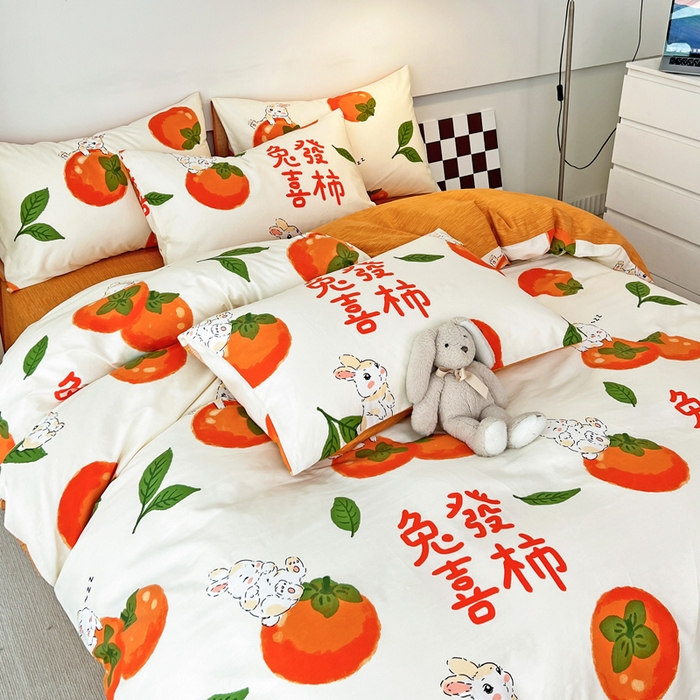 91家纺网 家纺一手货源 找家纺 西引力 2024新款全棉印花单被套 兔发喜事