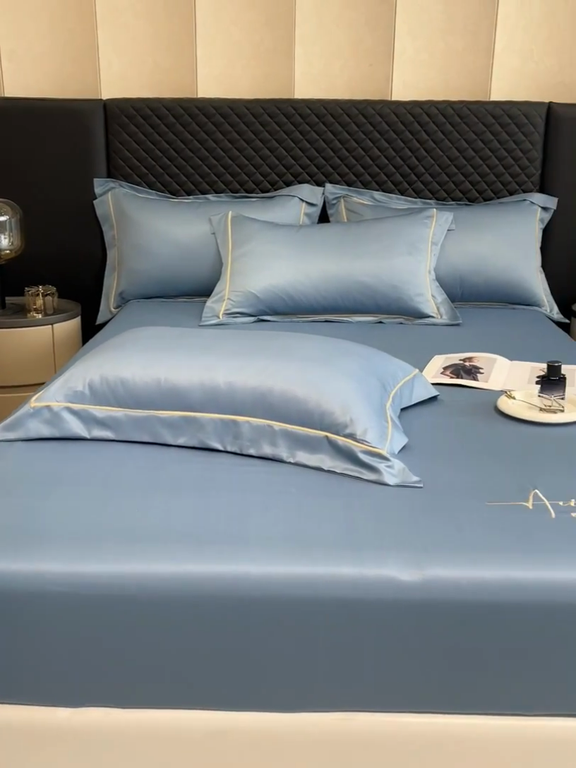 91家纺网 家纺一手货源 找家纺 露梦家纺 2025新款A类水洗原棉刺绣款床笠-星辰系列（提供买家秀） 星辰-冰蓝