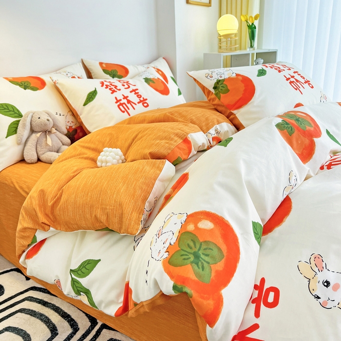 91家纺网 家纺一手货源 找家纺 西引力 2024新款全棉印花单被套 兔发喜事