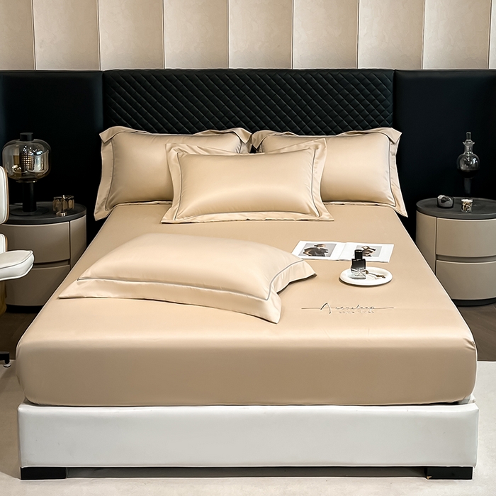 91家纺网 家纺一手货源 找家纺 露梦家纺 2025新款A类水洗原棉刺绣款床笠-星辰系列（提供买家秀） 星辰-香槟色