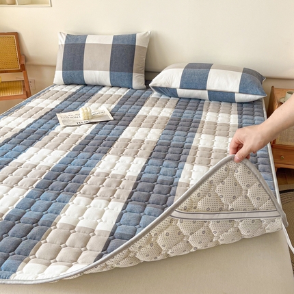91家纺网 家纺一手货源 找家纺 （总）卡伦家纺 2025新款全棉色织水洗棉夹棉床垫席梦思保护垫