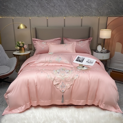 美娘阁2025新款双股长绒棉居家款四件套 花迷宝贝（粉玉）
