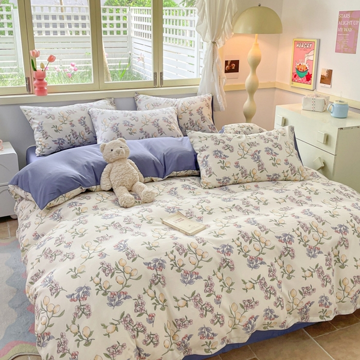 91家纺网 家纺一手货源 找家纺 玉海棠 2024新款AB版软糯针织棉印花四件套 果香-