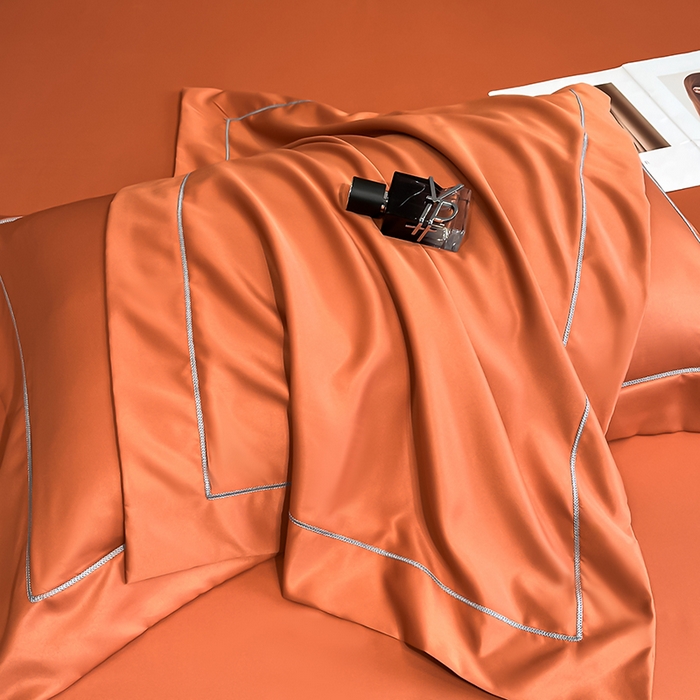 91家纺网 家纺一手货源 找家纺 露梦家纺 2025新款A类水洗原棉刺绣款床笠-星辰系列（提供买家秀） 星辰-桔色