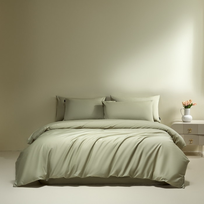 91家纺网 家纺一手货源 找家纺 安莱生活 2024新款100s全棉贡缎四件套 草绿