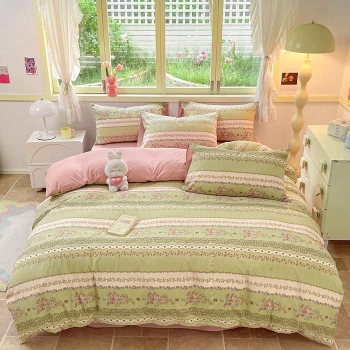 91家纺网 家纺一手货源 找家纺 玉海棠 2024新款AB版软糯针织棉印花四件套 复苏-