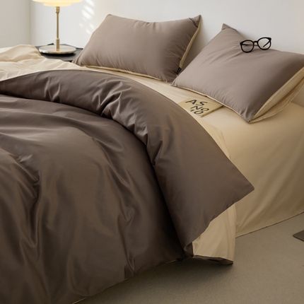 安莱生活 2024新款100s全棉贡缎四件套 咖啡-棕色