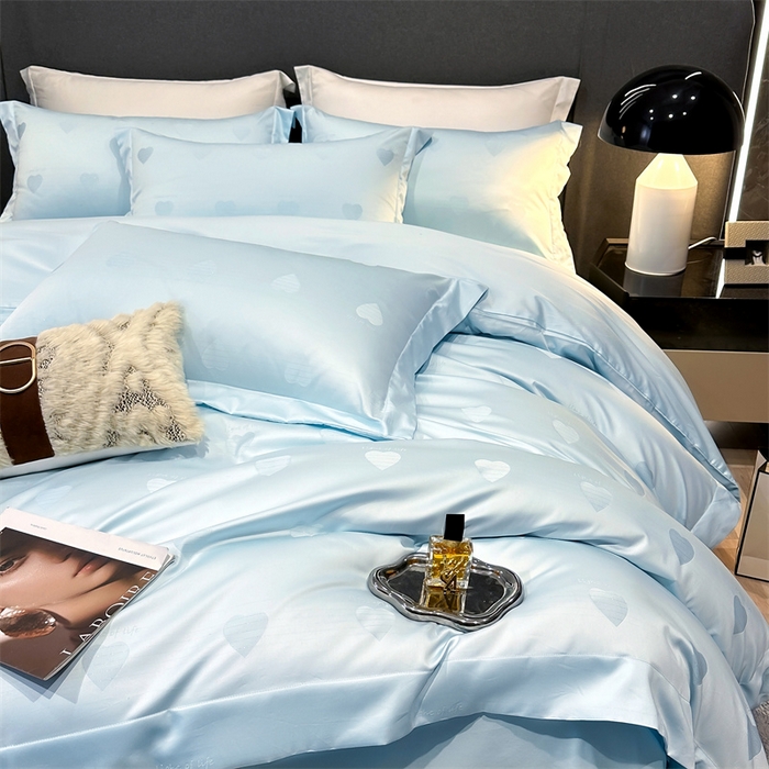 91家纺网 家纺一手货源 找家纺 2025新款双股长绒棉居家款提花系列四件套 心动-天空蓝