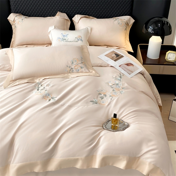 91家纺网 家纺一手货源 找家纺 美娘阁 2025新款双股天丝棉居家款四件套 兰亭序-艾米金