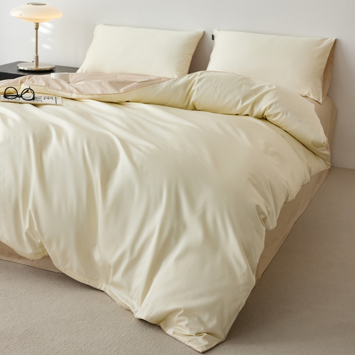 91家纺网 家纺一手货源 找家纺 安莱生活 2024新款100s全棉贡缎四件套 月光白-棕灰