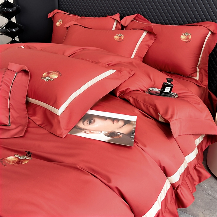 91家纺网 家纺一手货源 找家纺 美娘阁2025新款双股长绒棉居家款四件套 好柿连连-酒红