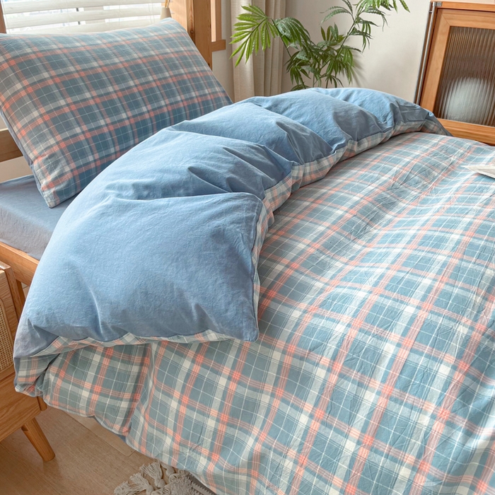 91家纺网 家纺一手货源 找家纺 吉象 2025新款水洗棉学生三件套 初晴蓝