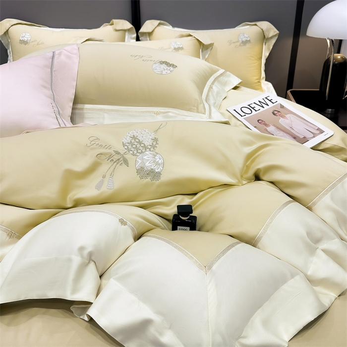 91家纺网 家纺一手货源 找家纺 美娘阁2025新款双股长绒棉居家款四件套 凯瑟琳-香槟黄