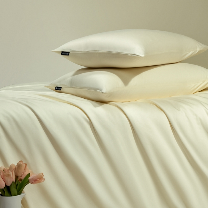 91家纺网 家纺一手货源 找家纺 安莱生活 2024新款100s全棉贡缎四件套 月光白