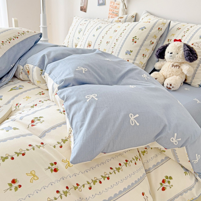 91家纺网 家纺一手货源 找家纺 西引力 2024新款全棉印花四件套 草莓圆