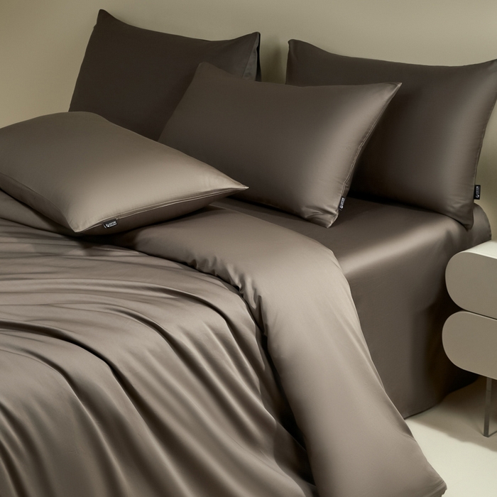 91家纺网 家纺一手货源 找家纺 安莱生活 2024新款100s全棉贡缎四件套 咖啡