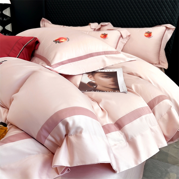 91家纺网 家纺一手货源 找家纺 美娘阁2025新款双股长绒棉居家款四件套 好柿连连-落樱粉