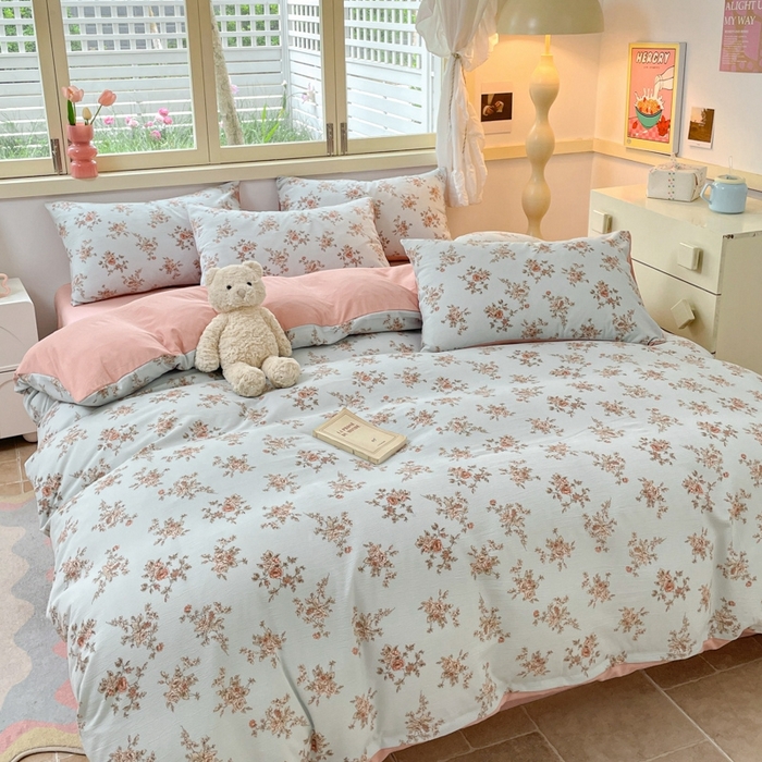 91家纺网 家纺一手货源 找家纺 玉海棠 2024新款AB版软糯针织棉印花四件套 芙曼-绿-