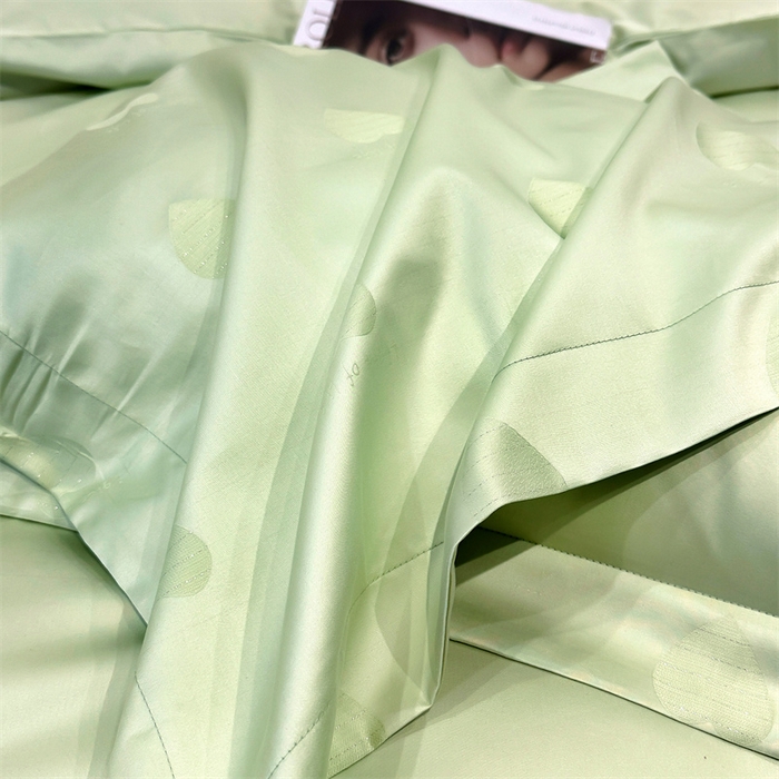 91家纺网 家纺一手货源 找家纺 2025新款双股长绒棉居家款提花系列四件套 心动-牛油果绿