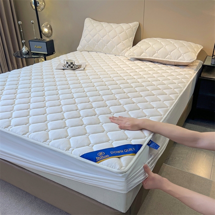 满羽 2024新款防晒防水酒店抗菌夹棉床笠 珍珠白