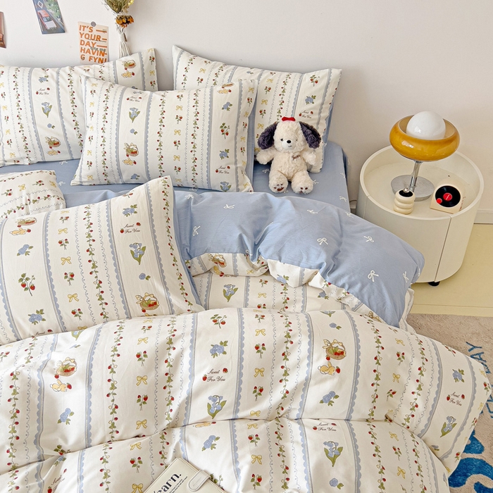 91家纺网 家纺一手货源 找家纺 西引力 2024新款全棉印花四件套 草莓圆