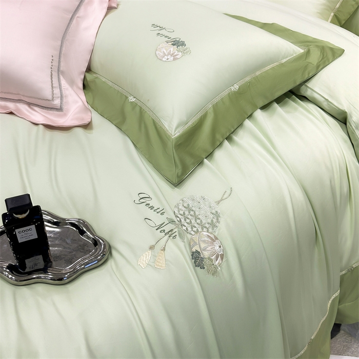 91家纺网 家纺一手货源 找家纺 美娘阁2025新款双股长绒棉居家款四件套 凯瑟琳-云瓷青