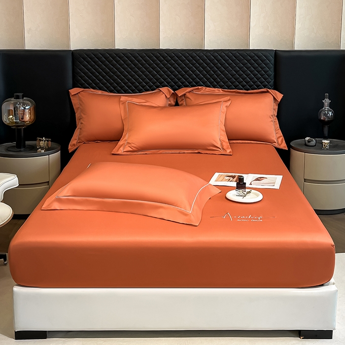 91家纺网 家纺一手货源 找家纺 露梦家纺 2025新款A类水洗原棉刺绣款床笠-星辰系列（提供买家秀） 星辰-桔色