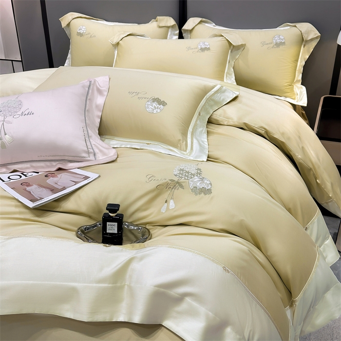91家纺网 家纺一手货源 找家纺 美娘阁2025新款双股长绒棉居家款四件套 凯瑟琳-香槟黄