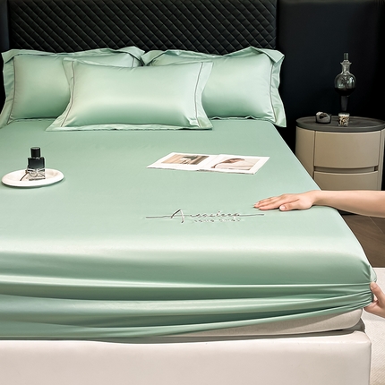 露梦家纺 2025新款A类水洗原棉刺绣款床笠-星辰系列（提供买家秀） 星辰-海盐绿