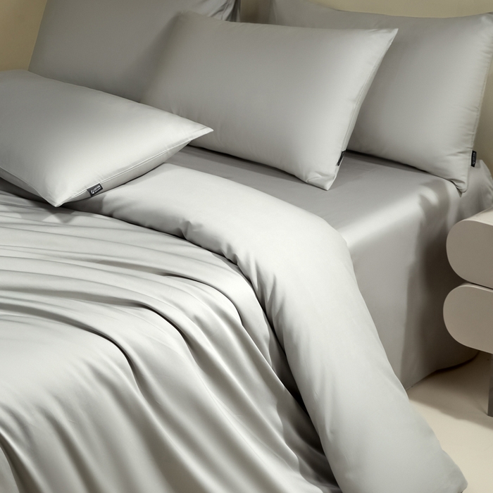 91家纺网 家纺一手货源 找家纺 安莱生活 2024新款100s全棉贡缎四件套 高级灰