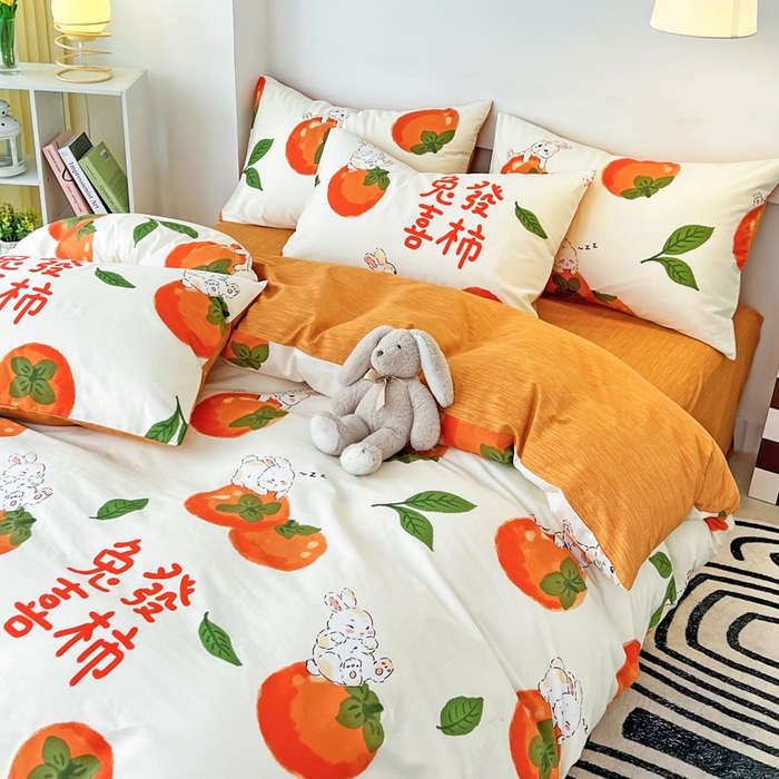 91家纺网 家纺一手货源 找家纺 西引力 2024新款全棉印花单被套 兔发喜事