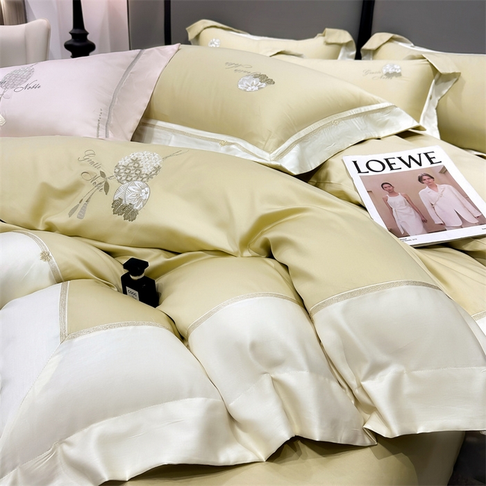 91家纺网 家纺一手货源 找家纺 美娘阁2025新款双股长绒棉居家款四件套 凯瑟琳-香槟黄