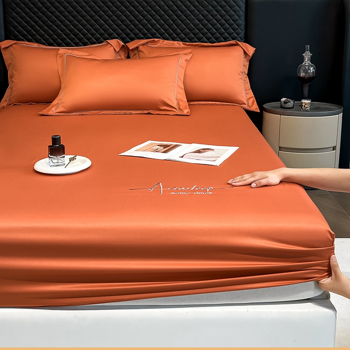 91家纺网 家纺一手货源 找家纺 露梦家纺 2025新款A类水洗原棉刺绣款床笠-星辰系列（提供买家秀） 星辰-桔色