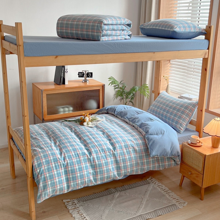 91家纺网 家纺一手货源 找家纺 吉象 2025新款水洗棉学生三件套 初晴蓝