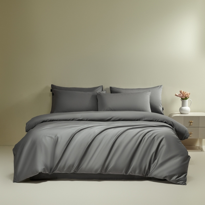 91家纺网 家纺一手货源 找家纺 安莱生活 2024新款100s全棉贡缎四件套 帝都灰