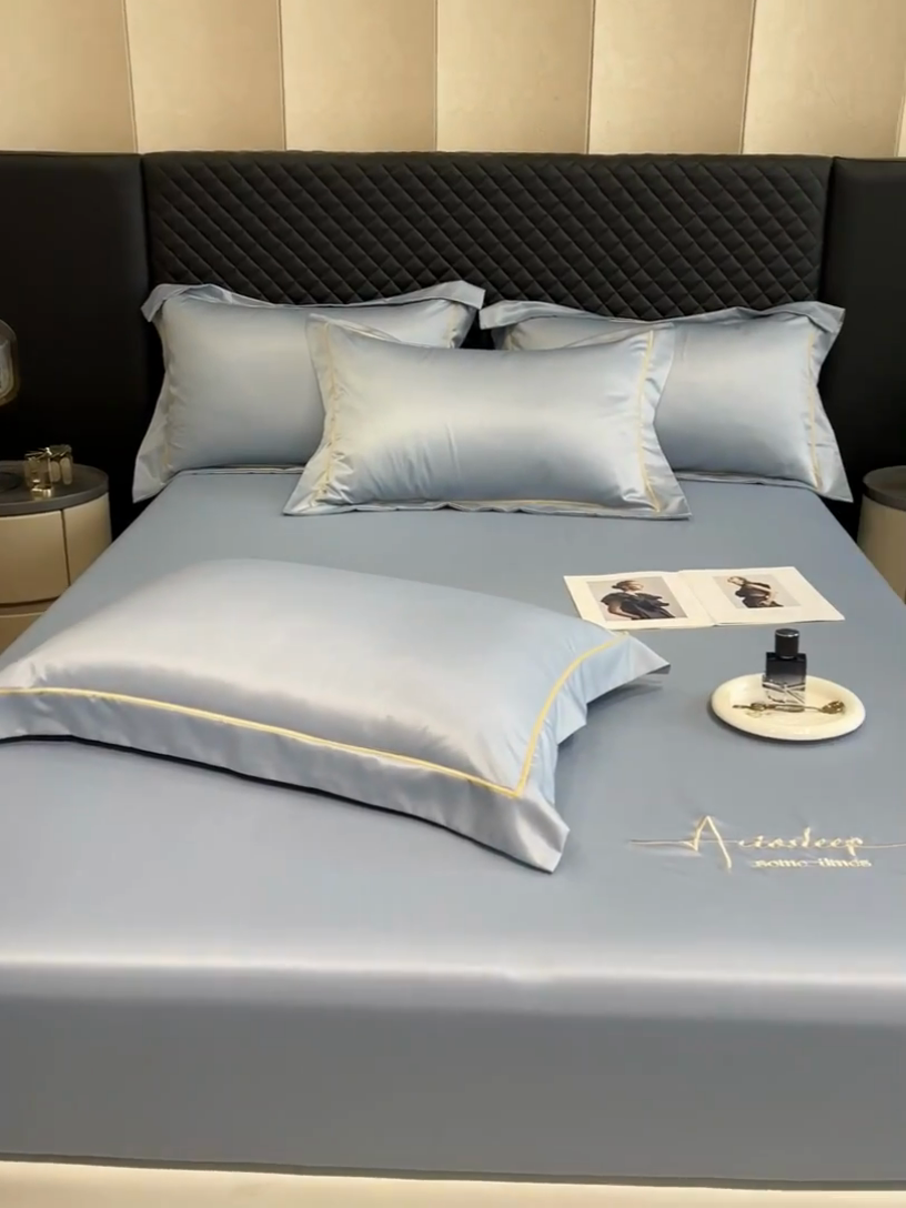 91家纺网 家纺一手货源 找家纺 露梦家纺 2025新款A类水洗原棉刺绣款床笠-星辰系列（提供买家秀） 星辰-海青