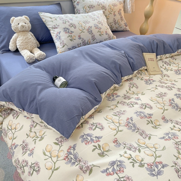 91家纺网 家纺一手货源 找家纺 玉海棠 2024新款AB版软糯针织棉印花四件套 果香-