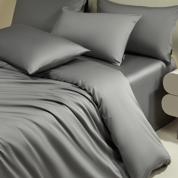 91家纺网 家纺一手货源 找家纺 安莱生活 2024新款100s全棉贡缎四件套 帝都灰