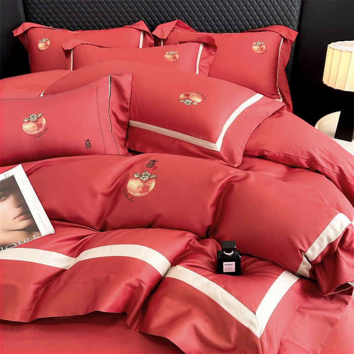 91家纺网 家纺一手货源 找家纺 美娘阁2025新款双股长绒棉居家款四件套 好柿连连-酒红