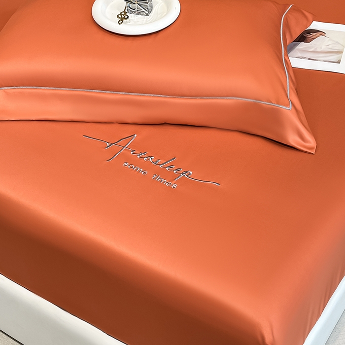 91家纺网 家纺一手货源 找家纺 露梦家纺 2025新款A类水洗原棉刺绣款床笠-星辰系列（提供买家秀） 星辰-桔色