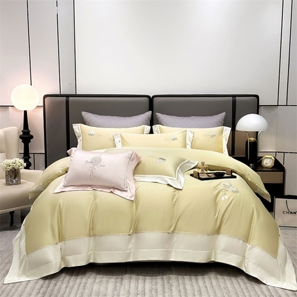 美娘阁2025新款双股长绒棉居家款四件套 凯瑟琳-香槟黄